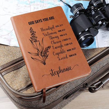 Personalized Prayer Journal Christian Gift for Women God Says I am Positive Affirmations Leather Custom Notebook Christmas Birthday