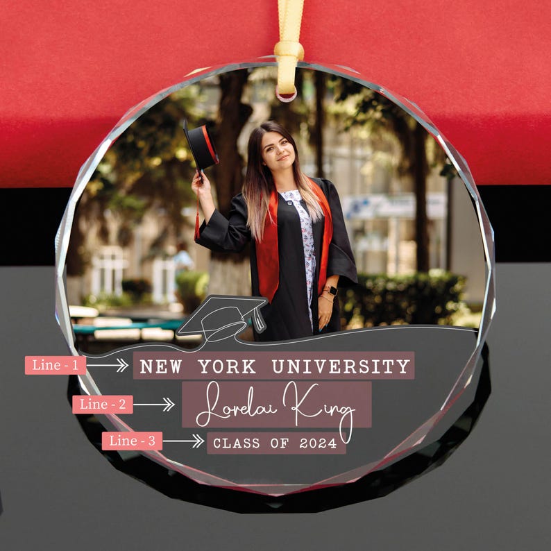 Personalization University Graduation Photo GLASS Ornament Class of 2025 Christmas Ornament High School Graduation Gifts