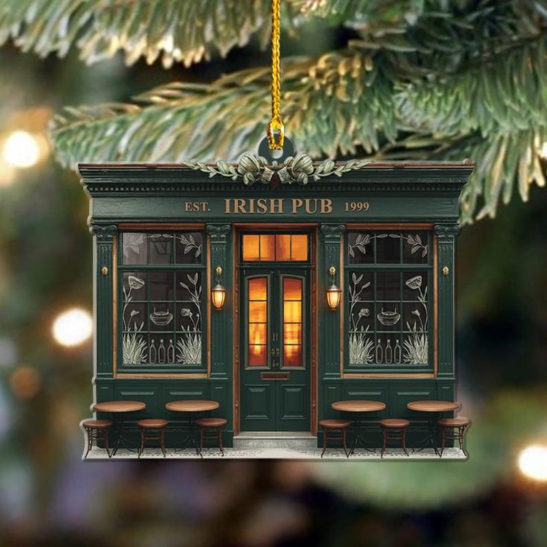 Personalized Pub Christmas FLAT 2D Ornament,Custom Pub Decor,Irish Pub Christmas Ornament,Bar Ornaments,Beverage Ornament,Cocktail Ornaments