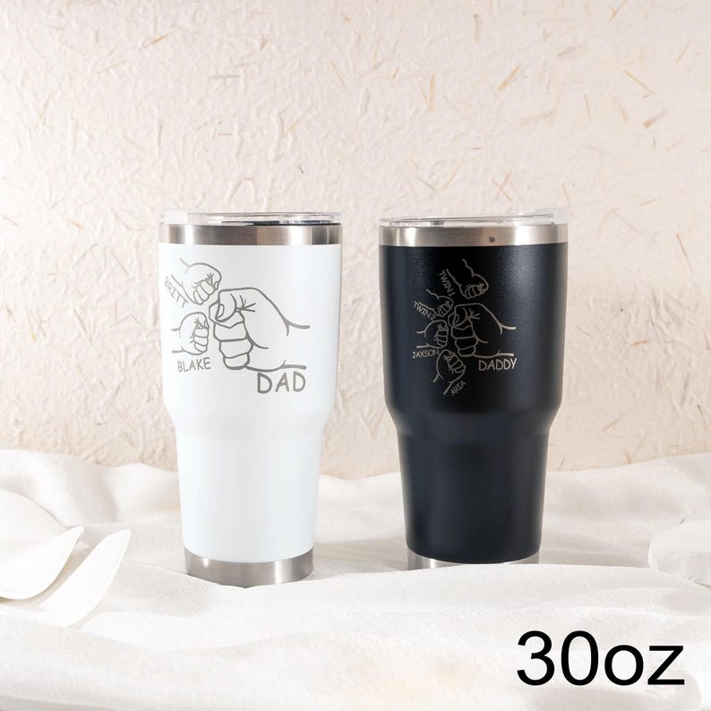 Dad Fist Bump Kids Names Tumbler, Christmas Gift for Daddy, Tumbler 30oz Stainless Steel Cup, Personalised Tumbler for Dad