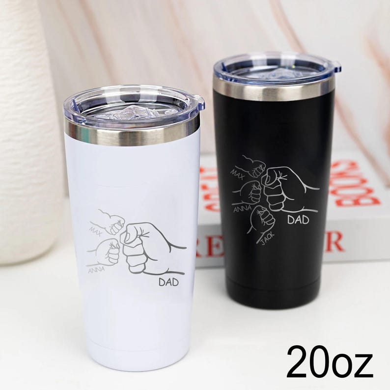 Dad Fist Bump Kids Names Tumbler, Christmas Gift for Daddy, Tumbler 30oz Stainless Steel Cup, Personalised Tumbler for Dad