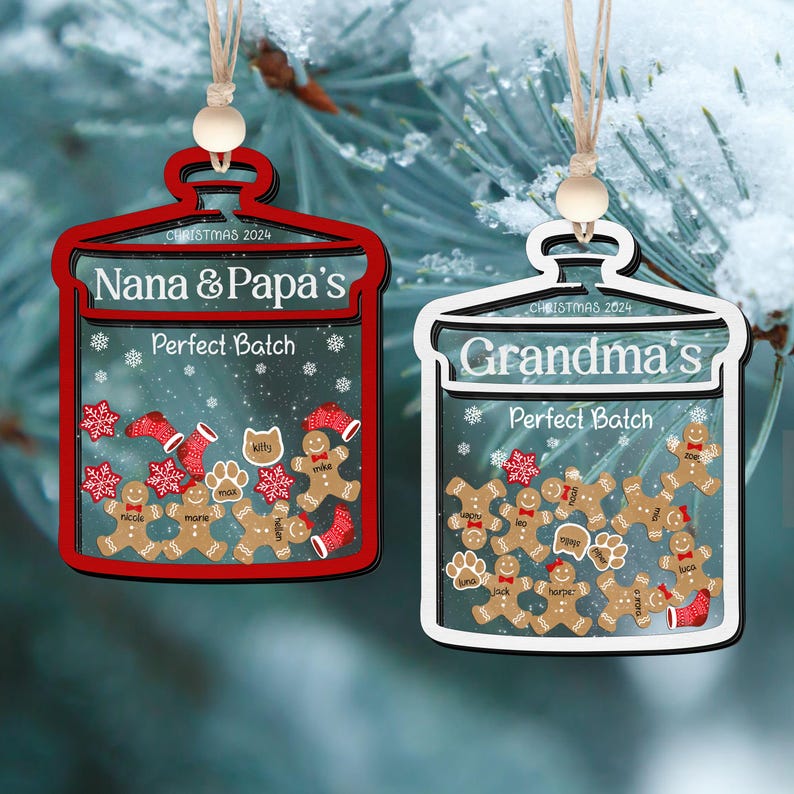 Personalized Grandchildren Ornaments, Grandma's Perfect Batch Ornament, Christmas Gifts For Grandparents, Gingerbread Family Ornament