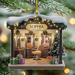 Personalized Hair Salon 2D Flat Printed Acrylic Ornament Not 3D, Hairdresser Gifts, Christmas Decor, Hair Stylist Christmas Ornament