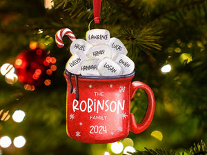Christmas Ornaments, Marshmallow Family Ornament, Personalized Family Christmas Decoration, Family Christmas Gift, Hot Cocoa Cup Ornament