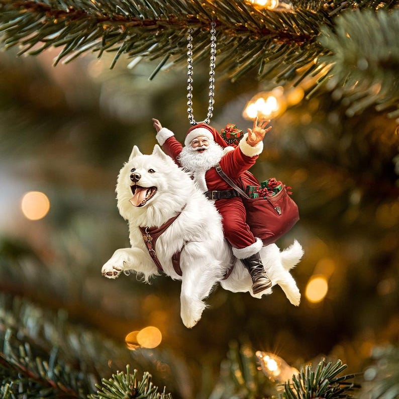 2D Flat Funny Samoyed Ornament, Samoyed Dog, Santa and Dog Ornament, Car Hanging Ornament, Christmas Gift, Dog Lover Gifts