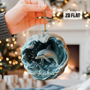 Personalized Dolphin 2D Flat Ornament, Custom Dolphin Christmas Tree Ornament, Ocean Christmas Home Decor, Sea Animal Ornament, Dolphin Gift