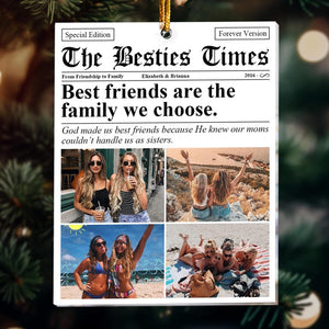 Friendship Gifts Newspaper, The BFF Times, Personalized Friends Besties Christmas Photo Ornament, Christmas Gift For BFF, Xmas Decoration