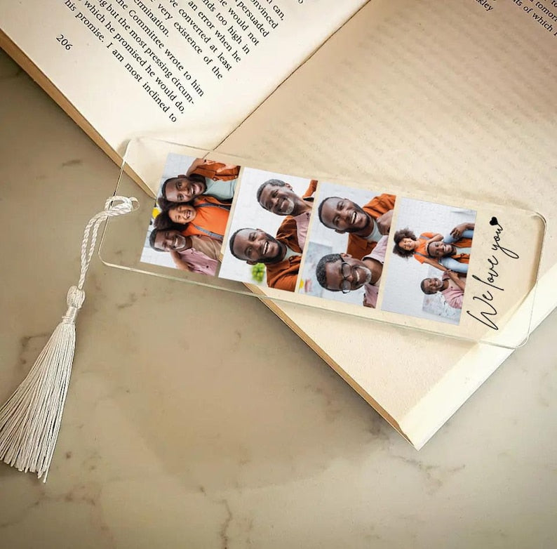 Bookmark for Him, Personalized Photo Bookmark, Fathers Day Gifts for Dad, Picture Bookmark, Bookmarks for Her, Acrylic Bookmark with Tassel
