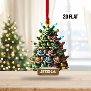 Personalized Turtle 2D Flat Ornament, Turtle Tree Rearview Mirror Car Accessories, Ocean Christmas Ornament, Holiday Gift for Ocean Lover