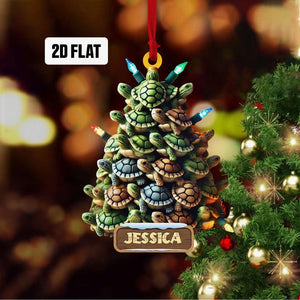 Personalized Turtle 2D Flat Ornament, Turtle Tree Rearview Mirror Car Accessories, Ocean Christmas Ornament, Holiday Gift for Ocean Lover