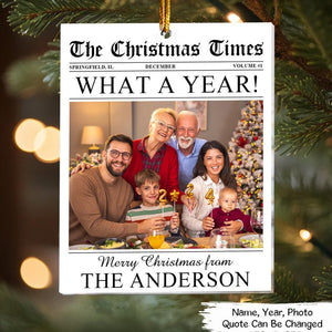 Personalized Christmas Magazine Photo Ornament, The Christmas Times - What A Year Newspaper, Gift For Friends Besties BFF, Xmas Decoration