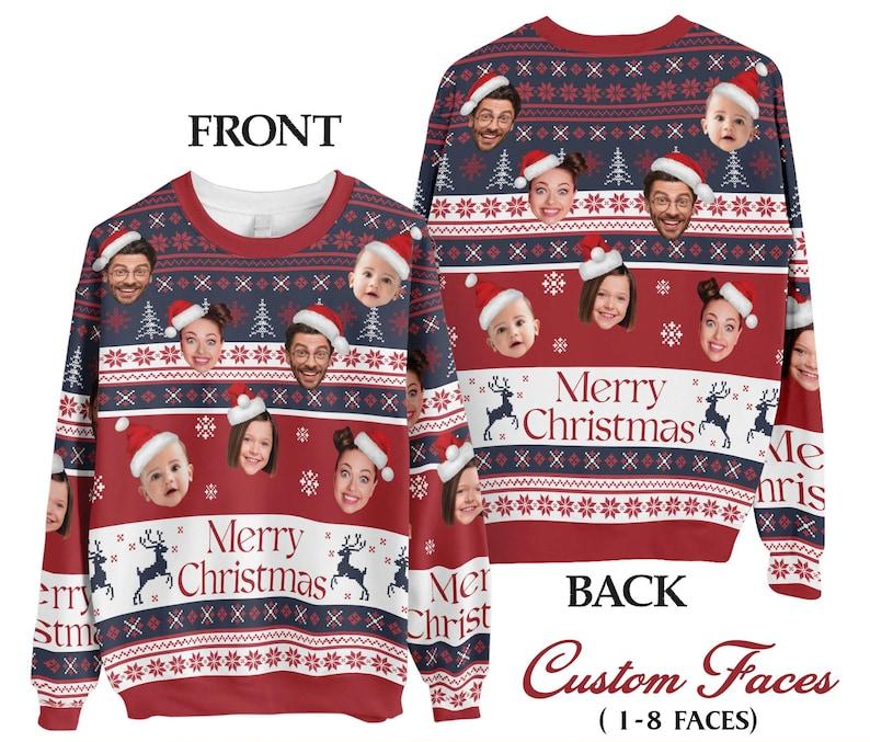 Custom Face Christmas Sweatshirt For Men Women, Custom Ugly Christmas Sweatshirt, Personalized Christmas Shirt, Funny Custom Face Sweatshirt