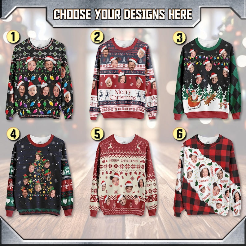 Custom Face Christmas Sweatshirt For Men Women, Custom Ugly Christmas Sweatshirt, Personalized Christmas Shirt, Funny Custom Face Sweatshirt