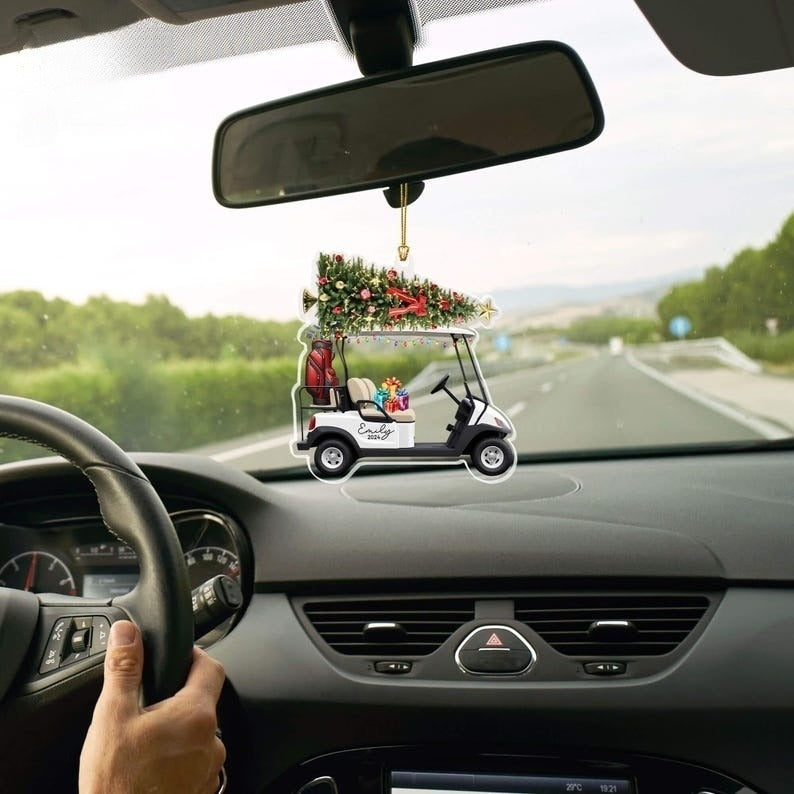 Personalized Golf Cart Christmas Ornament, Golf Car Shaped Acrylic Ornament, Golf Lovers Gifts, Golf Cart Ornament, Golf Clubs Ornament