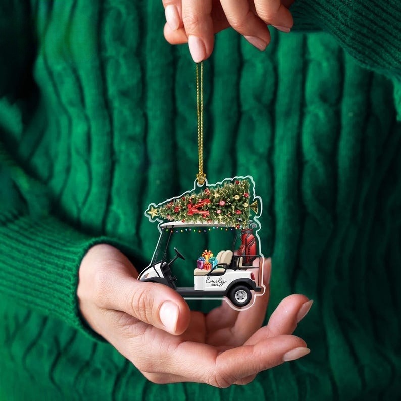 Personalized Golf Cart Christmas Ornament, Golf Car Shaped Acrylic Ornament, Golf Lovers Gifts, Golf Cart Ornament, Golf Clubs Ornament