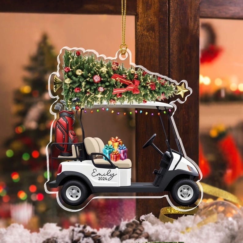 Personalized Golf Cart Christmas Ornament, Golf Car Shaped Acrylic