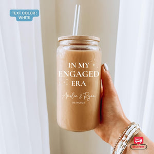 Personalized Engagement Gift Glass Tumbler, In My Wifey Era cup Gift for Bride, Glass Tumbler with straw and lid, Bridal shower in my Wife