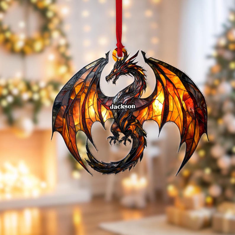Personalized Dragon Flying 2D Flat Ornament, Dragon Christmas Tree Ornaments, Dragon Flying Ornament, Gift for Dragon Lover