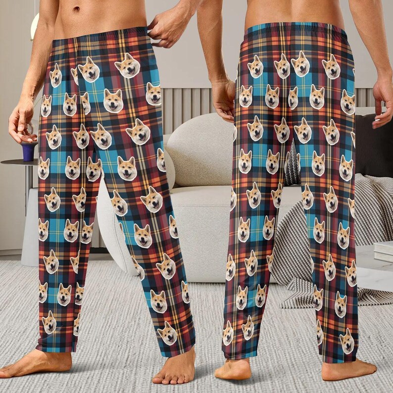 Custom Photo Pajama Pants,Personalized Dog Pajamas for Men Women,Custom Pet Cat Face Pajama Pants,Christmas Pajama,Couple Gift for Him Her