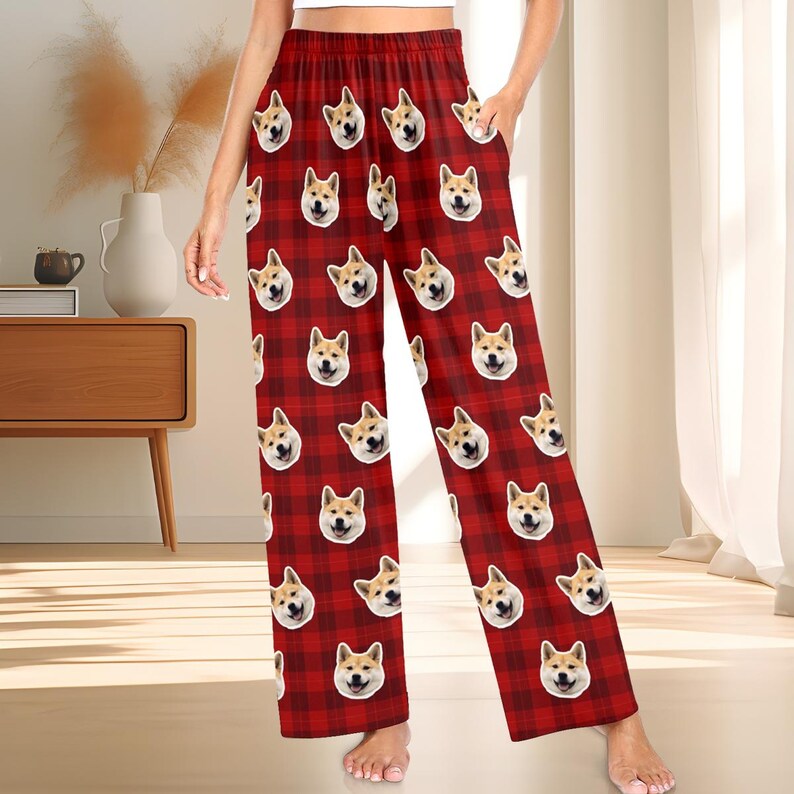 Custom Photo Pajama Pants,Personalized Dog Pajamas for Men Women,Custom Pet Cat Face Pajama Pants,Christmas Pajama,Couple Gift for Him Her