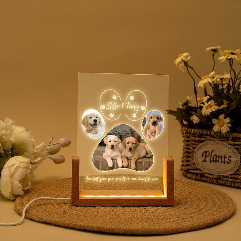 Personalized Pet Memorial LED Night Light, Pet Loss Acrylic Frame, Pet Photo Light, Dog Cat Loss Sympathy Gift, Christmas Gifts for Dog Mom