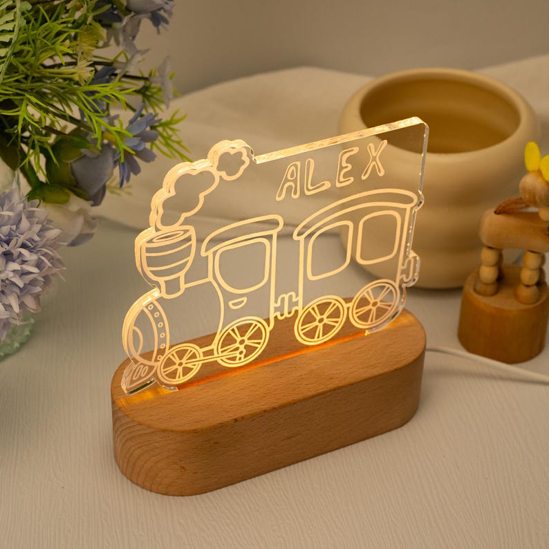 Personalized Train Night Light,Baby Boy Night Light, Cute Night Light,Birthday Gifts For Kids,Christmas Gifts for Toddlers,Nursery Decor