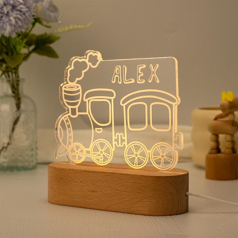 Personalized Train Night Light,Baby Boy Night Light, Cute Night Light,Birthday Gifts For Kids,Christmas Gifts for Toddlers,Nursery Decor