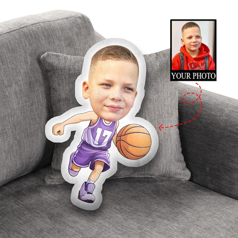 Custom Face Basketball Pillow, Funny 3D Ugly Pillow from photo, Birthday Boy Gift, Basketball Player gift, Kids Shaped Pillow, Stuffed decor