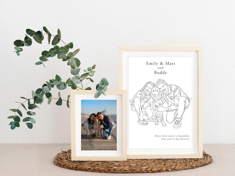 Custom Line Drawing from Photo - Personalized Couple Portrait & Gift for Boyfriend, Last Minute Birthday Gift for Him, Couple Line Art