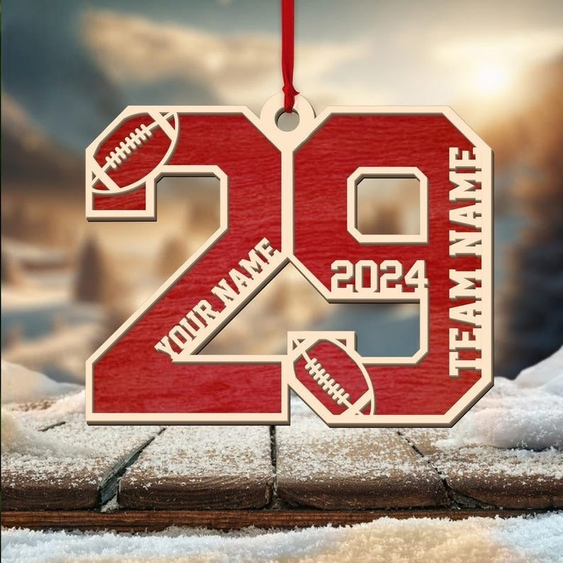 Custom Football Player Number 3D Ornament, Personalized Football Team Ornament, Football Players Gift, Sports Christmas Wooden Ornament