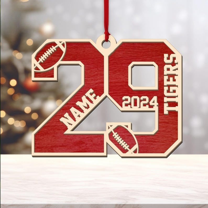 Custom Football Player Number 3D Ornament, Personalized Football Team Ornament, Football Players Gift, Sports Christmas Wooden Ornament