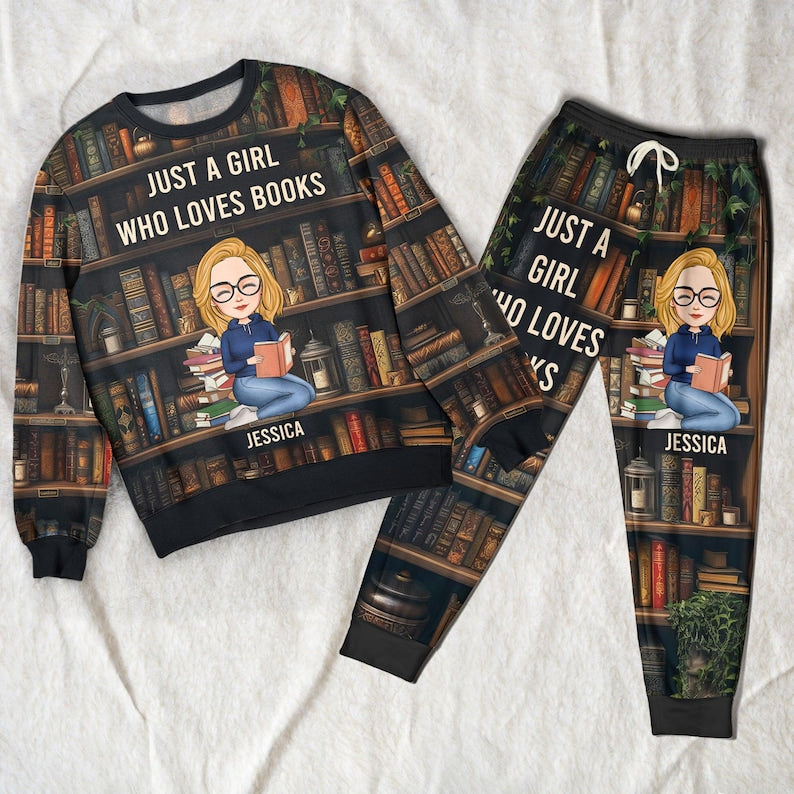 Book Lover Personalized Sweatshirt And Sweatpants Set, Just A Girl Who Loves Books Personalized Joggers, Book Lover Gift, Book Club Gifts