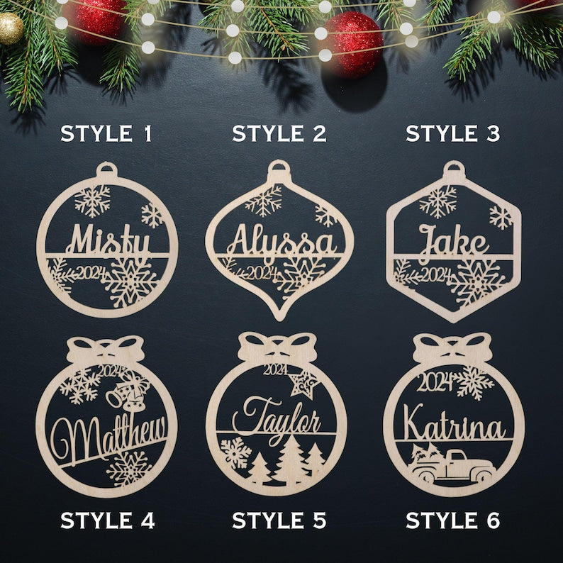 Personalized Christmas Wood Ornament |Custom name Ornament | Laser Cut Gift Tag | Laser Cut Name Bauble