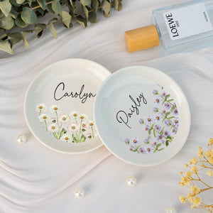 Personalized Birth Flower Ring Dish with Name,Jewelry Dish,Wedding Bridesmaid Gift,Birthday Party Gift,Flower Ring Dish,Valentine's Day Gift