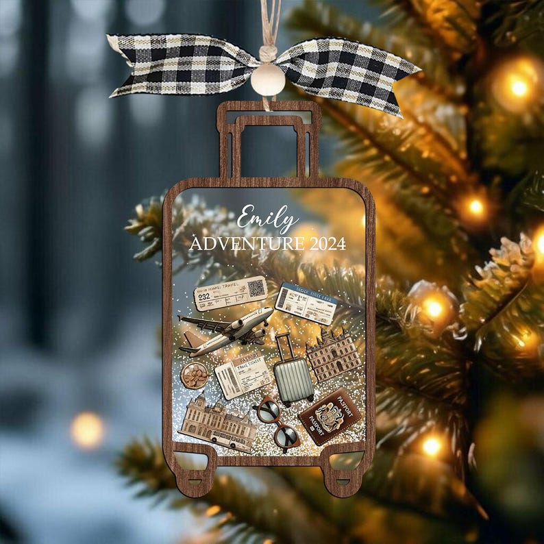 Travel Christmas Ornament, 4D Shake Custom Luggage Ornament, Personalized World Travel Ornament, Perfect Gift for Vacation Lovers