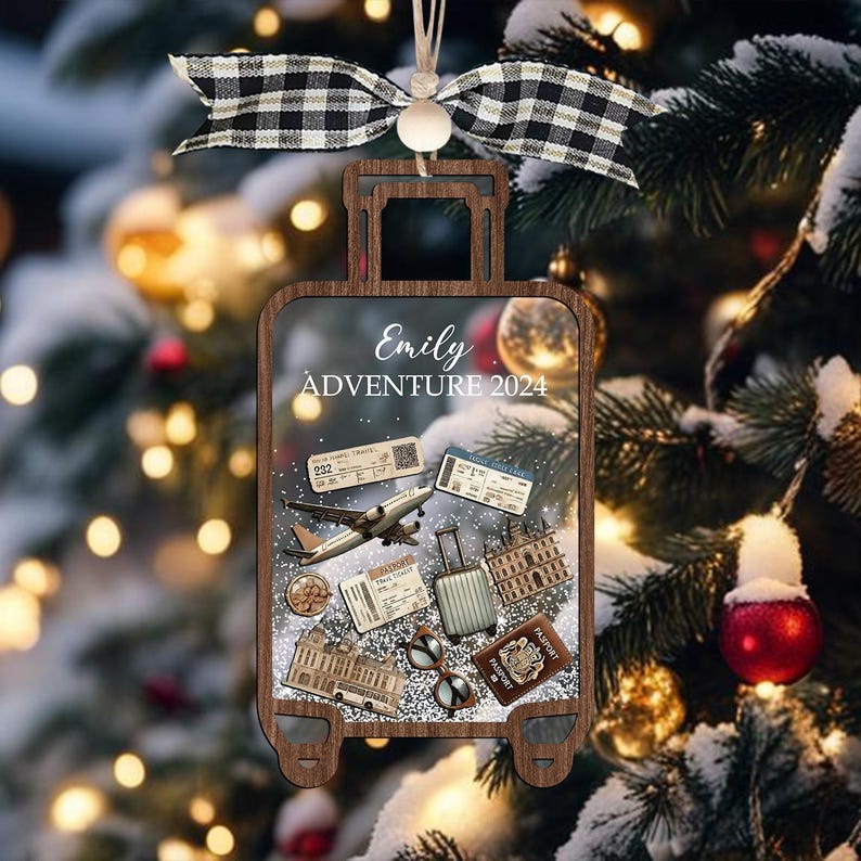 Travel Christmas Ornament, 4D Shake Custom Luggage Ornament, Personalized World Travel Ornament, Perfect Gift for Vacation Lovers