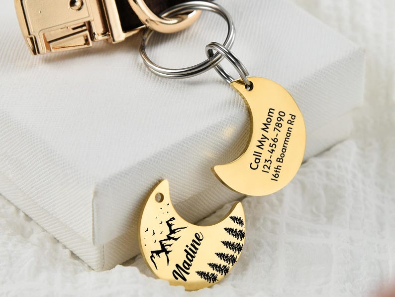 Personalized Moon Pet Tag: Custom Dog Cat ID Tag Personalized Pet Tag, Moon and Stars