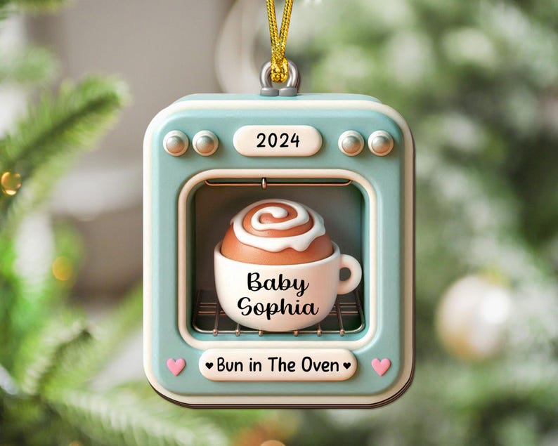 Bun In The Oven Ornament, Expecting Ornament, Flat 2D Bun In The Oven Christmas Ornament, Expecting Parents Ornament, Pregnancy Announcement