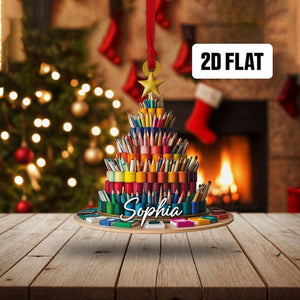 Personalized Painting Palette 2D Flat Ornament, Custom Name Christmas Ornament, Painting Christmas Ornament, Drawing Artist Holiday Ornament