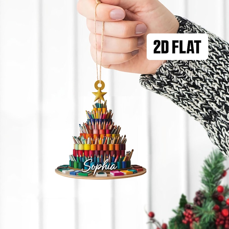 Personalized Painting Palette 2D Flat Ornament, Custom Name Christmas Ornament, Painting Christmas Ornament, Drawing Artist Holiday Ornament