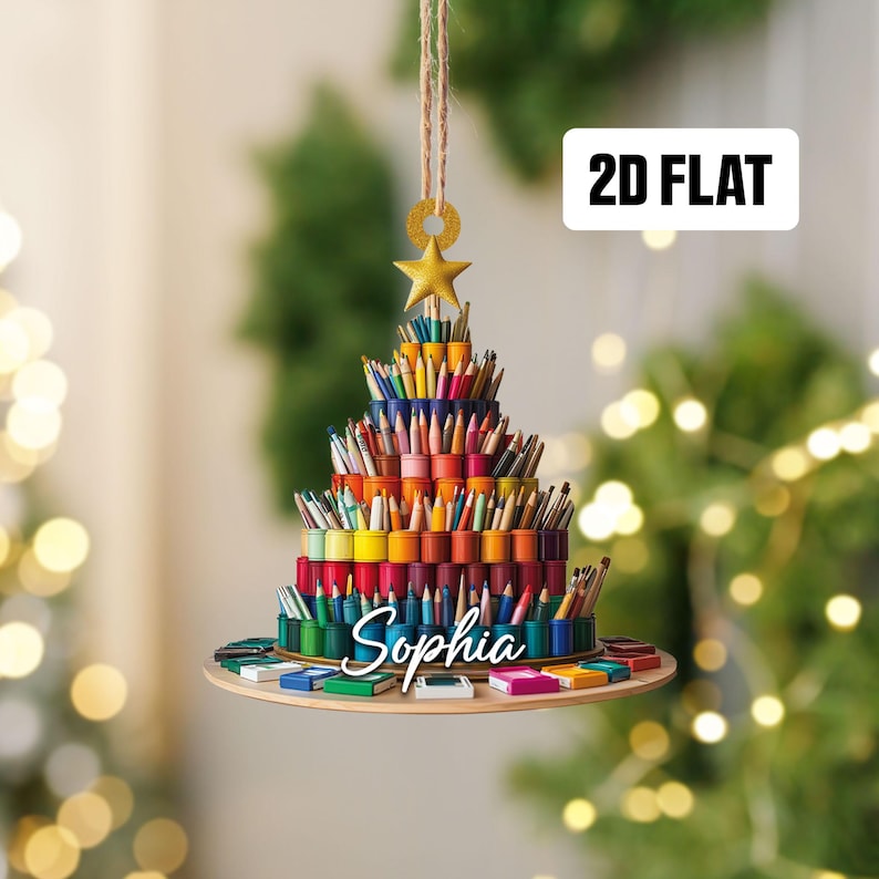 Personalized Painting Palette 2D Flat Ornament, Custom Name Christmas Ornament, Painting Christmas Ornament, Drawing Artist Holiday Ornament