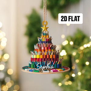 Personalized Painting Palette 2D Flat Ornament, Custom Name Christmas Ornament, Painting Christmas Ornament, Drawing Artist Holiday Ornament