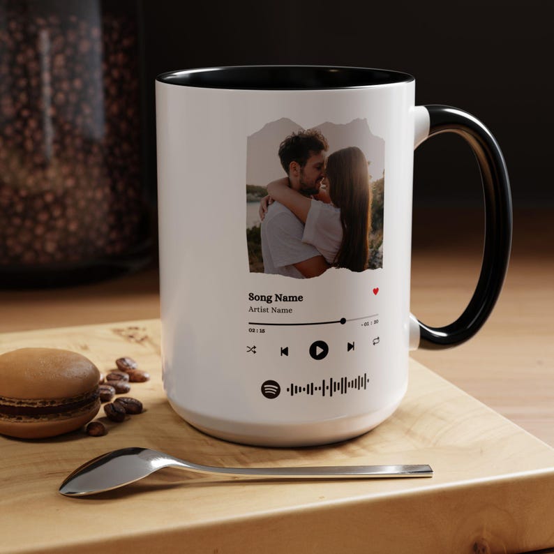 Personalized Romantic Coffee Mug, Customizable Gift for Couples, Custom Song Mug, Anniversary, Special Occasion