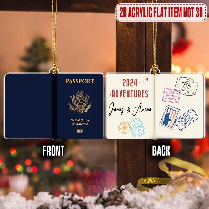 Personalized 2024 Travel Adventure Acrylic Ornament, Passport Travel Christmas Ornament, Travel Gift, Honeymoon Vacation Gift, Travel Lover