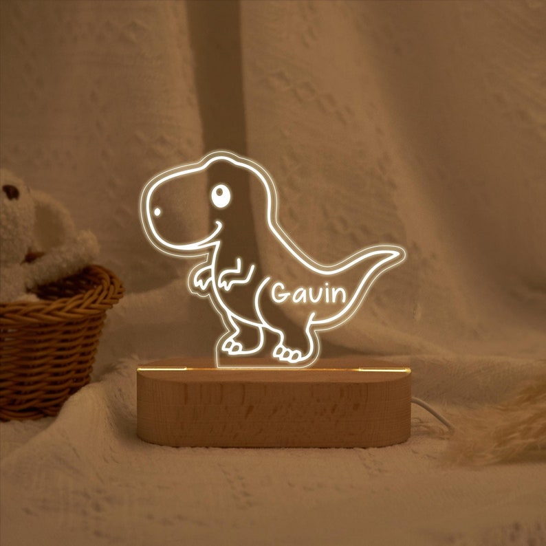Personalized Dinosaur Name Night Light,Children's Bedside Lamps,Wooden Nursery Decorations,Kids Birthday Gifts,Christmas Gifts for Baby