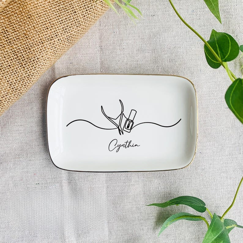 Manicurist Christmas Gift, Nail Polish Trinket Tray, Custom Name Ring Dish, Nail Salon Decor, Nail Enthusiasm Holiday Gift