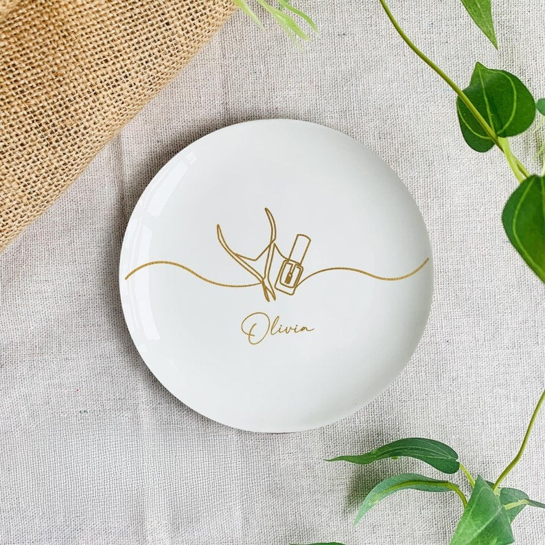 Manicurist Christmas Gift, Nail Polish Trinket Tray, Custom Name Ring Dish, Nail Salon Decor, Nail Enthusiasm Holiday Gift