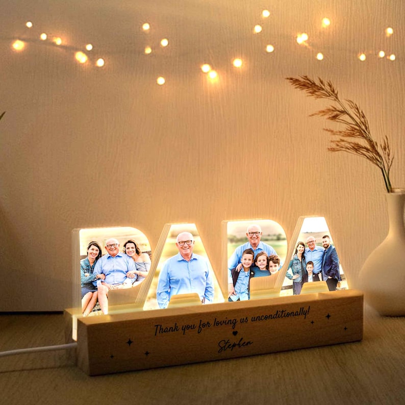 Personalized Grandpa Photo Collage Night Light, Family Photo Gift, Grandpa Birthday Gift, Gift From Grandkids, Grandpa Christmas Gift