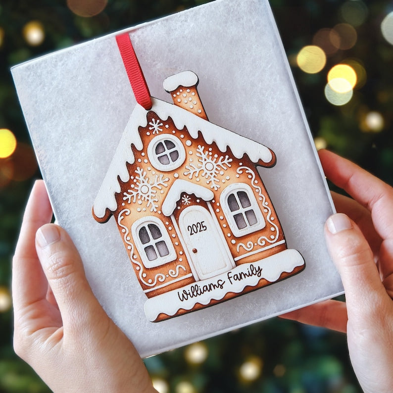 Personalized House Ornament for Christmas - Ornament with custom name, Family ornament, Our first home, Gingerbread house, Tree hanging
