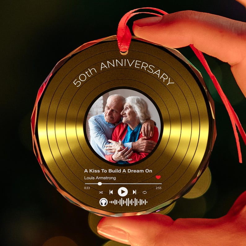 Custom Song Anniversary Ornament, Smart Ornament, 1st Anniversary Gift Song Plays on Phone Scanned, 10th-25th-50th Anniversary, Double Side